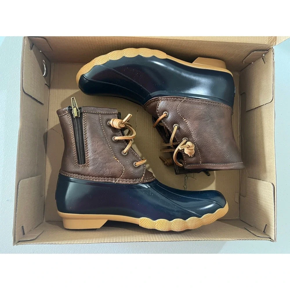 Sperry Saltwater Kids Girls Navy Rubber Rain‎ Boots Size 6M
